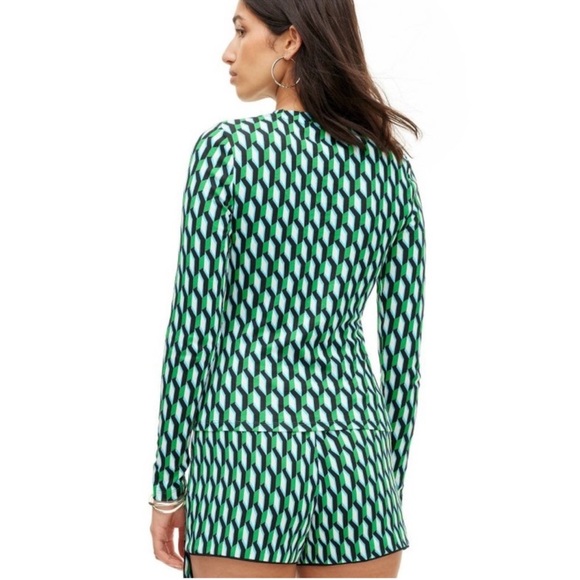 Diane Von Furstenberg x Target Long Sleeve Crew Neck Arrow Geo Green Size XXS - Picture 2 of 4